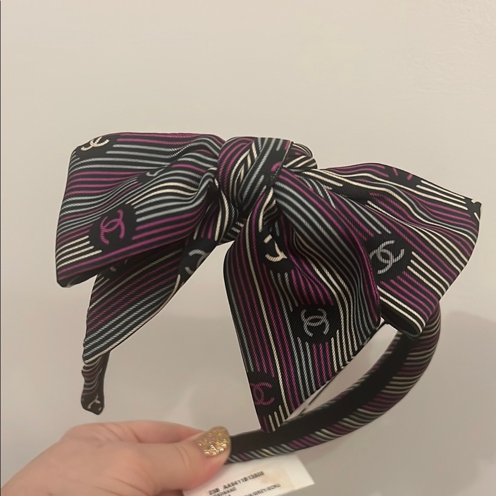 Chanel Black and Purple Bow Headband